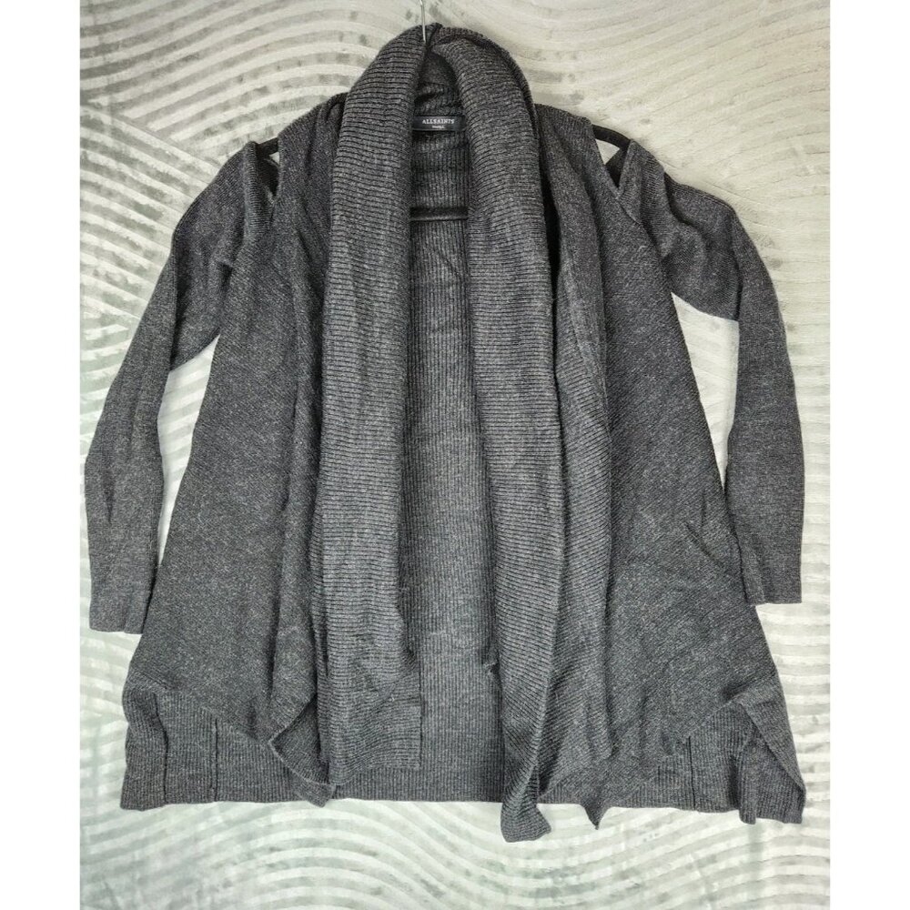 AllSaints Women's Sweater Size Small 100%‎ Merino Wool Open Front Cardigan Black